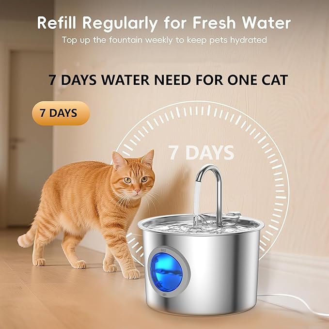 Cat Water Fountain Advanced 304 Stainless Steel 2.2L/74oz - Image 2