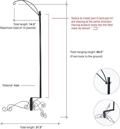 HOHIYA 61″ Heavy Duty Shepherd Hook Bird Feeder and Cage Stand - Image 3