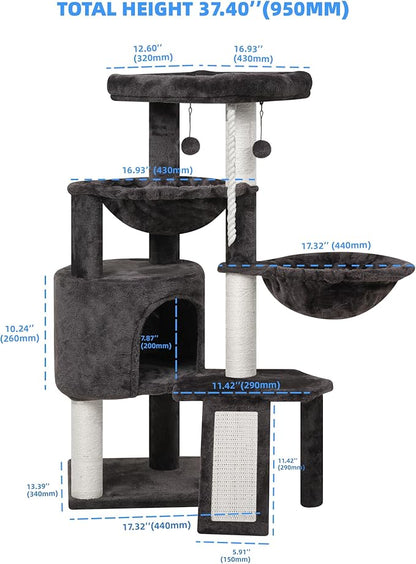 Xin Three Layer Cat Tree with Cat Condo and Two Hammocks, Darkgray … - Image 2
