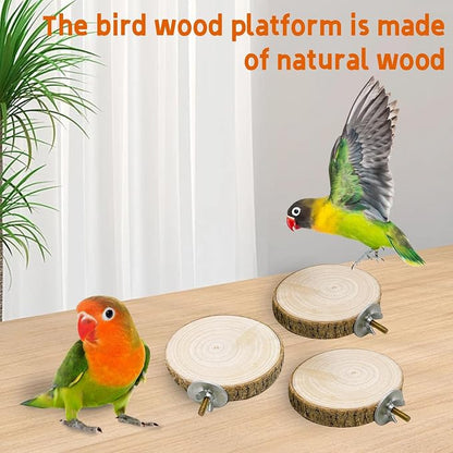 Hamiledyi 3PCS Perch Platform for Bird Cage Natural Round Wooden Stand Platform - Image 5