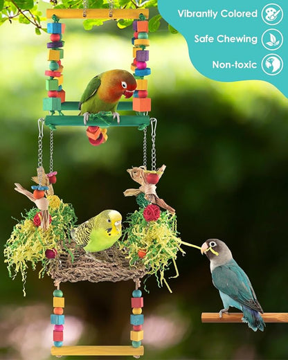Bird Hammock Toys Parakeet Perches Swing, 3in1 Detachable Parrot Cage - Image 6