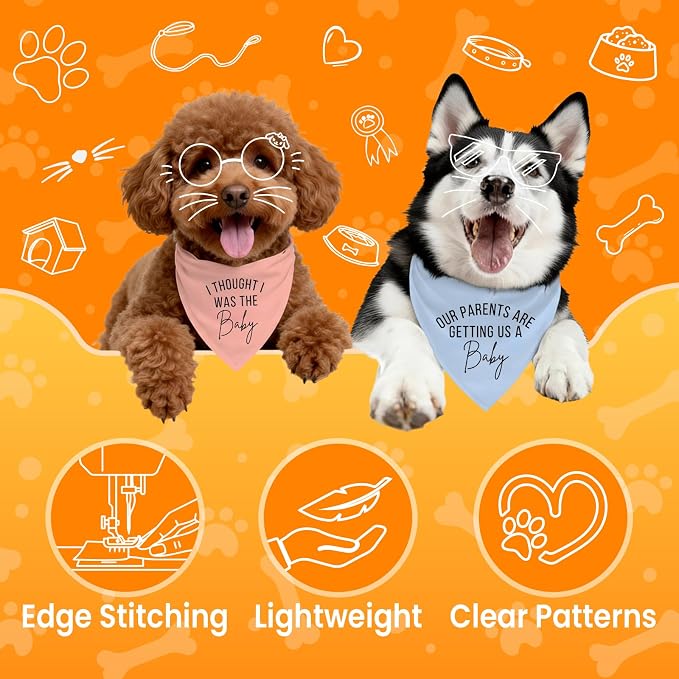 2 Pack Dog Bandanas for Pregnancy Announcement, Cute Adjustable Pet Bandana - Image 2