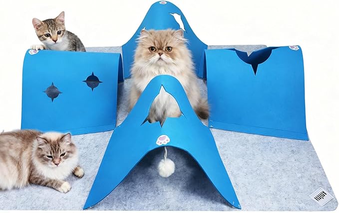 Interactive Cat Tunnel Mat for Indoor Cats, 4-Way Felt Cat Cave by Home