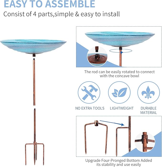 VCUTEKA Outdoor BirdBath Glass Bird Bath Garden Bird Feeder - Image 5