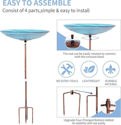VCUTEKA Outdoor BirdBath Glass Bird Bath Garden Bird Feeder - Image 5