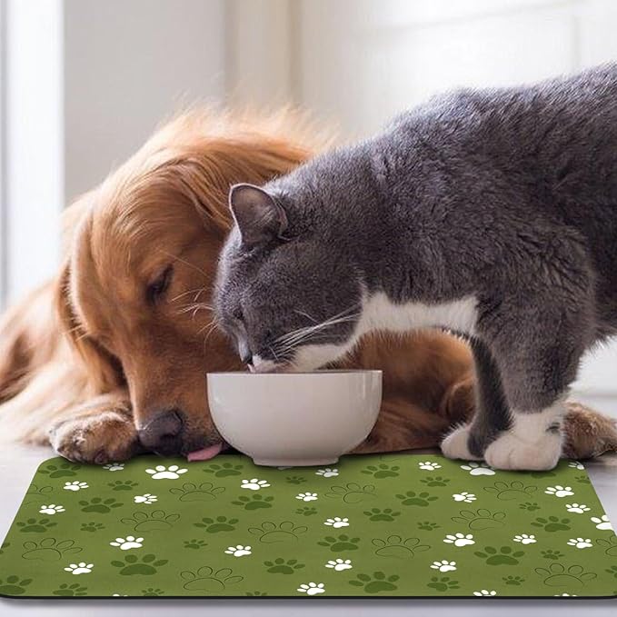 Dog Food Mat, Absorbent Water Bowl Mats Cat Pet Feeding Placemats Dark Green 12 - Image 7