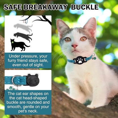 AirTag Cat Collar with Bells, Soft Velvet Cat Collar Breakaway with Airtag - Image 5