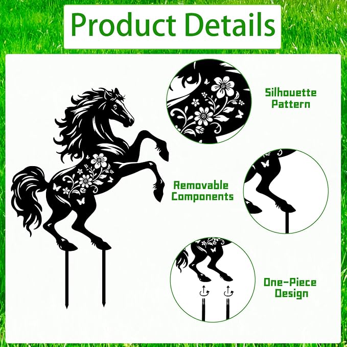 Horse Metal Garden Stakes Yard Decor, Lawn Ornaments Outdoor, Yard Art - Image 3