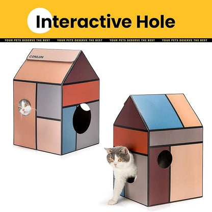 Cardboard Cat House with Scratch Pad & Catnip, Cat Play Scratching House - Image 3
