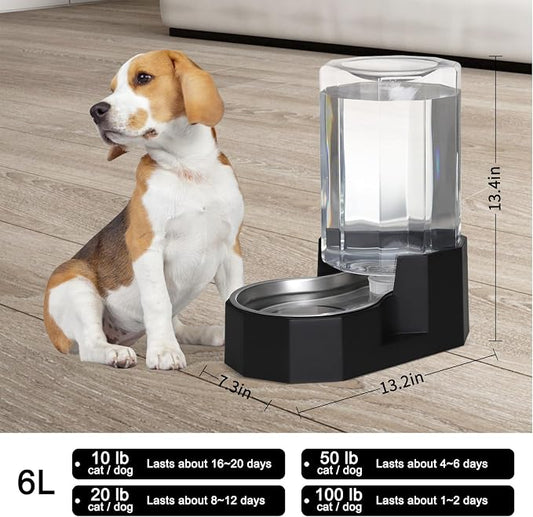 Sfozstra Dog Water Bowl Dispenser: 6L Large Black Gravity Stainless Steel Bowl - Image 2