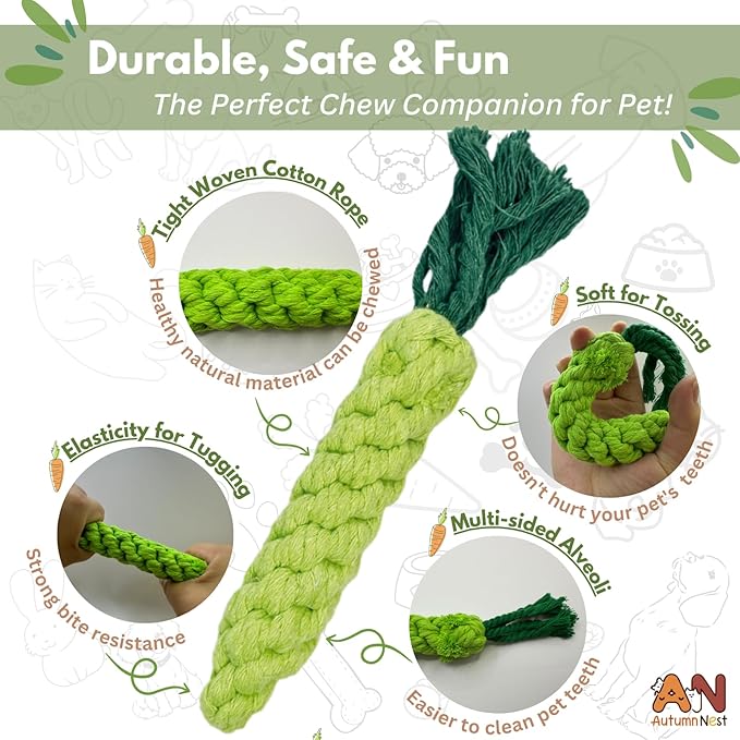 3PCS Green Woven Pet Chew Set, Dog Chew Accessories, Cat Interactive Chews - Image 4