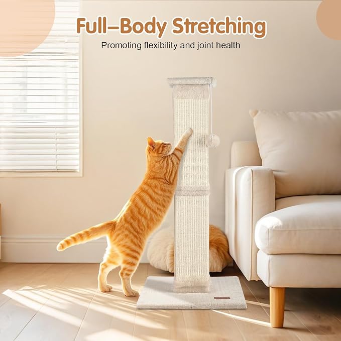 Cat Scratching Post 33 inch for Indoor Cats, High Cat Scratch Post Beige - Image 6