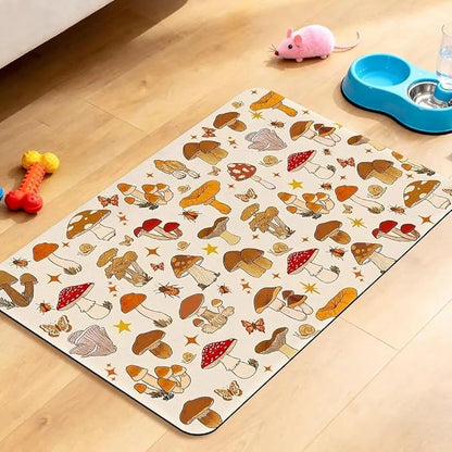 Dog Food Mat for Pet Cat Food Mat, Mushroom Absorbent Quick Dry Dog Bowl Mats by BACDOILQ