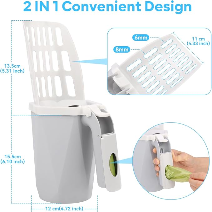 MYPIN Cat Litter Scooper with Holder, Cat Litter Shovel with Waste Can and - Image 2