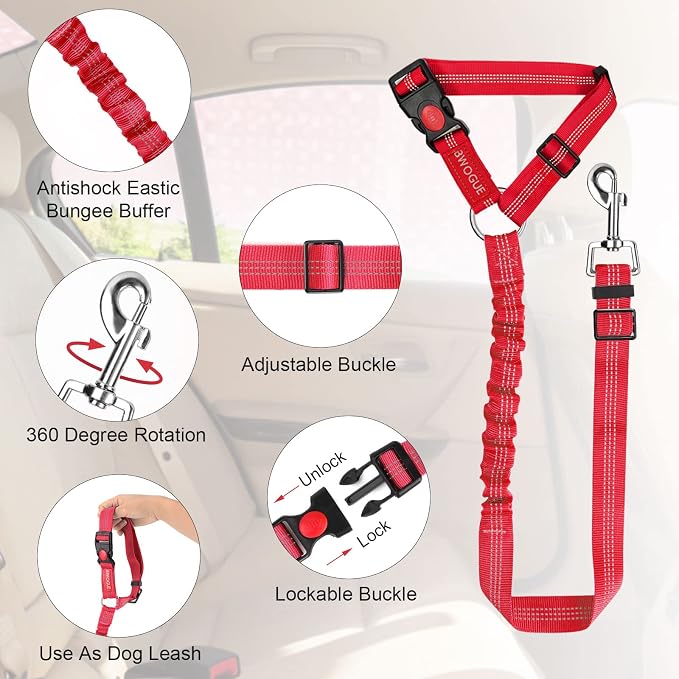 BWOGUE Pet Dog Cat Seat Belts, Car Headrest Restraint Adjustable Safety Leads - Image 4