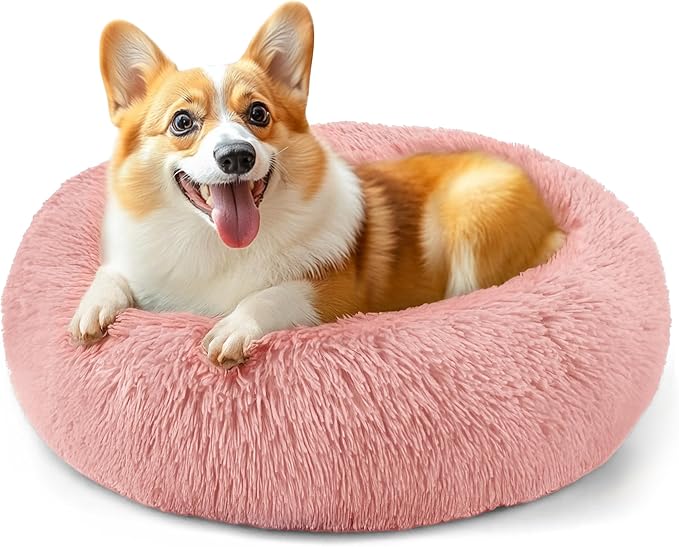 28in Large Dog Bed, Medium Size Dog and Cats, Calming Donut Bed by Hoewina