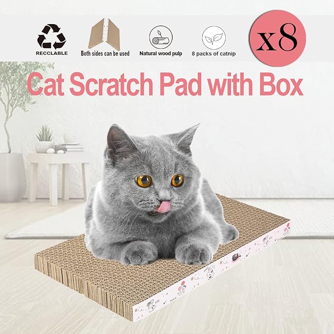 8 Packs in 1 Cat Scratch Pad, Cat Scratcher Cardboard, Reversible, Durable - Image 7