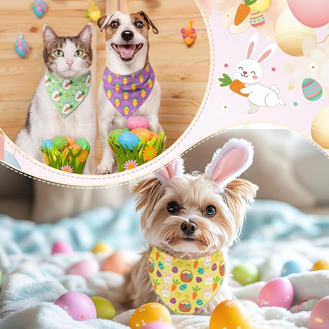 Abbylike 50 Pcs Easter Dog Bandanas Bulk Bunny Egg Carrot Bandanas - Image 5