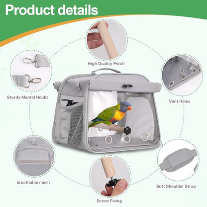 Portable Small Bird Travel Cage Carrier, Parrot Parakeet Cockatiels Bird Travel - Image 2