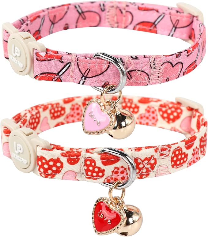 Cat Collar, Sweet Heart Kitten Collars Pink Hearts by UPURARAPUP