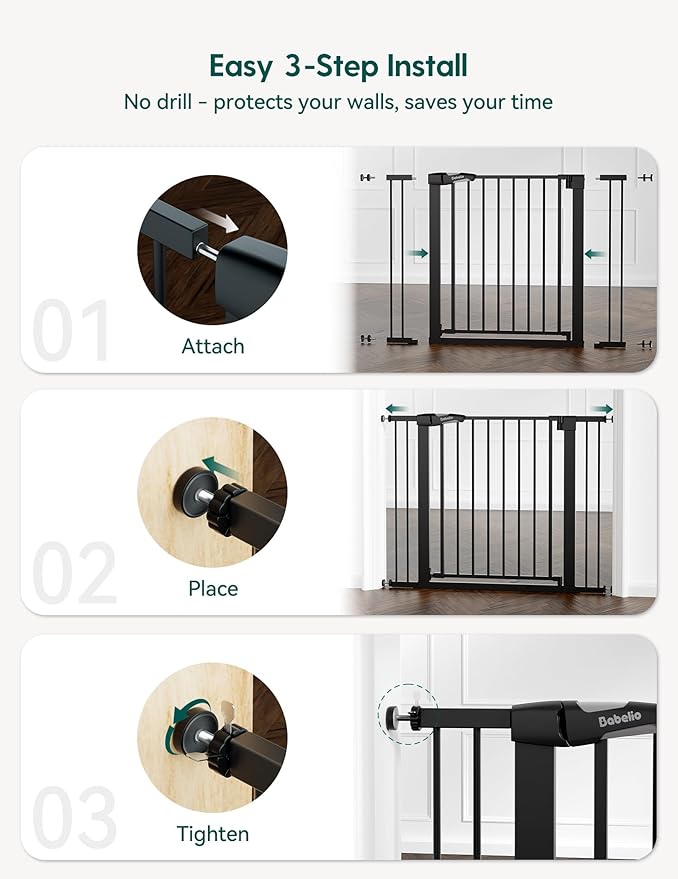 BABELIO 36" Tall Baby Gate, 26-40" Wide Auto Close Pet Gate, PressGuard C5 - Image 5