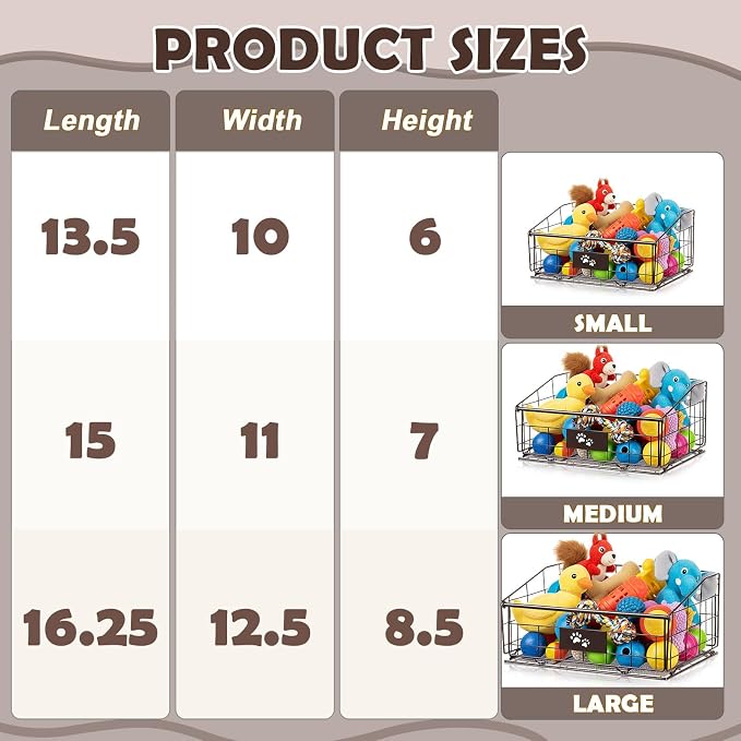 Mimorou 3 Pack Metal Dog Toy Baskets Multi-sized Foldable Dog Toy Bins Box - Image 2