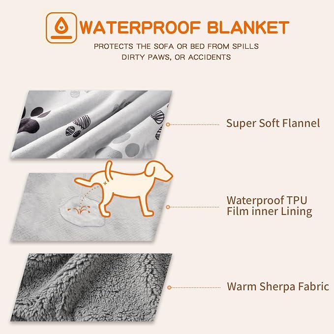 Waterproof Dog Blankets Pet Blanket 60"x80", Soft Fluffy Sofa Car Bed Protector - Image 3