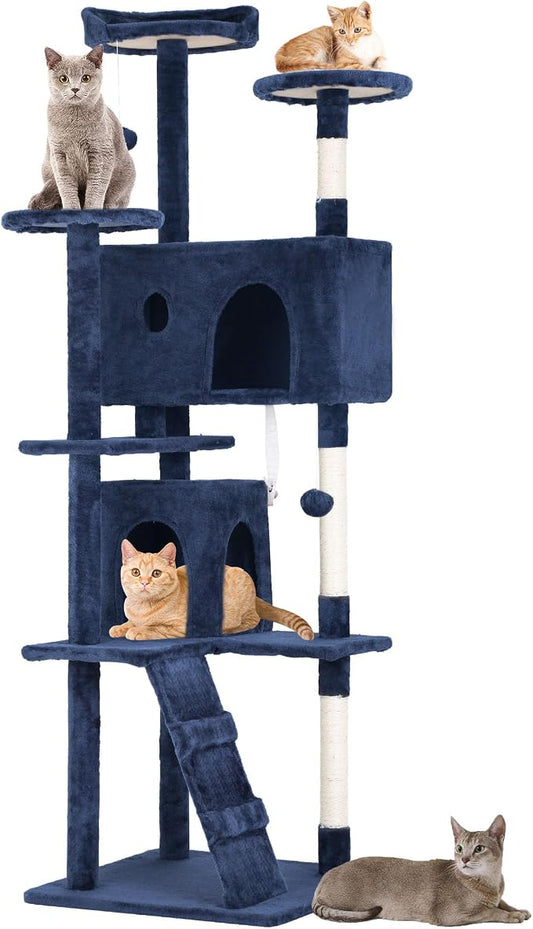 BestPet | 70" Cat Tree Tower | Navy Blue | Sturdy, Hanging Cat Toys, by BestPet