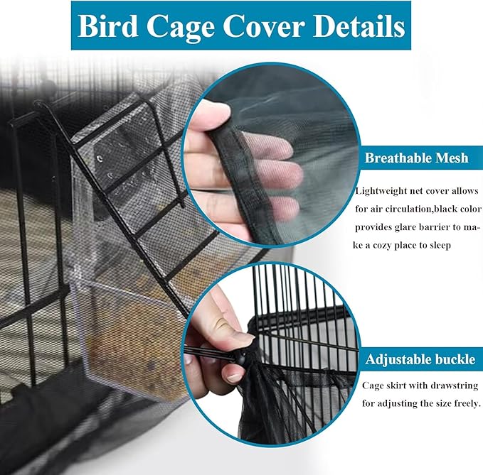 ASOCEA 2Pack Large Bird Cage Seed Cather, Bird Cage Cover Adjustable Soft Airy - Image 4