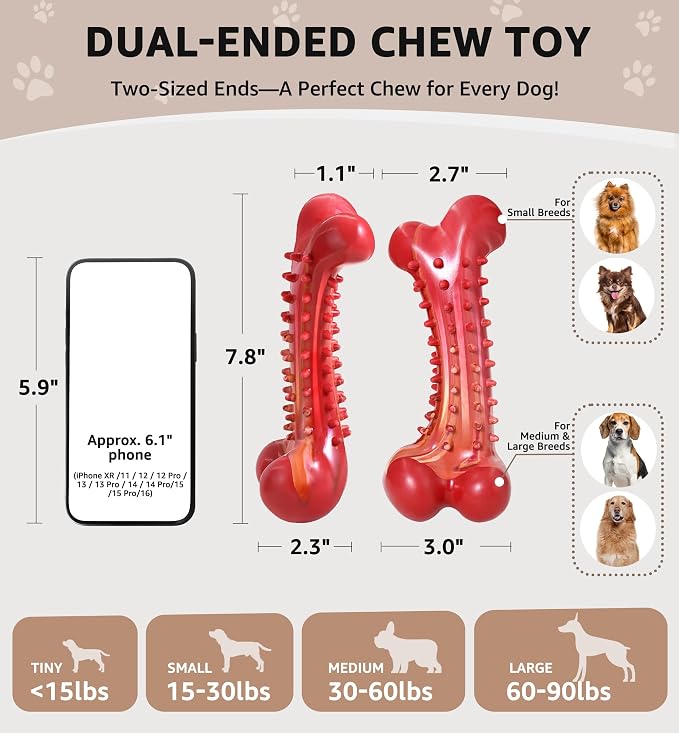 Dog Chew Toy for Aggressive Chewers, Tough Natural Rubber Bone - Image 4