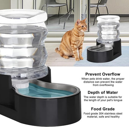 RIZZARI Automatic Gravity Pet Waterer Dispenser : 4L Black Stainless Steel Bowl - Image 4