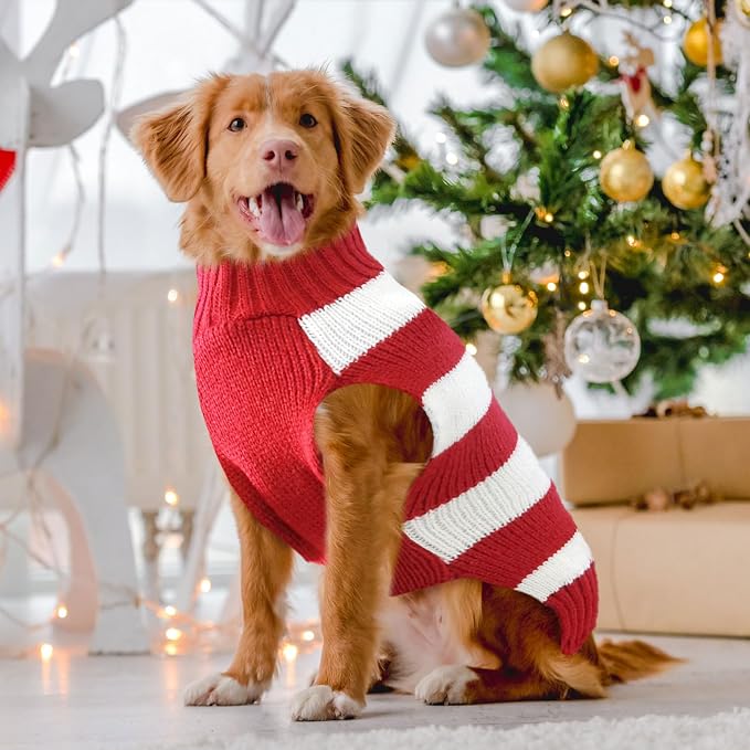 Dog Christmas Sweater Cute Striped Reindeer Xmas Pet Clothes Holiday Puppy Cat - Image 2