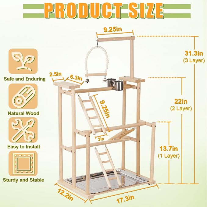 Pet Parrot Playstand Parrots Bird Playground Bird Play Stand Wood Perch Gym - Image 2