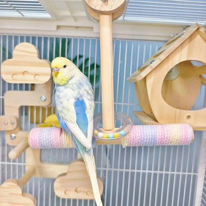 Bird Swing for Cage, Rust Sound Interactive Hanging Bird Toy Perch, Wooden - Image 7