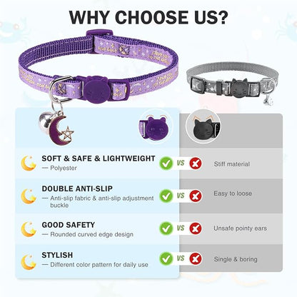 Cat Collar with Bells Breakaway, 3 Pack Moon and Star Cat Collar Reflective - Image 5