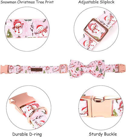Christmas Dog Collar, Christmas Tree and Snowman Print Cute Winter Holiday - Image 2
