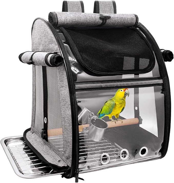 Bird Carrier Bag with Perch, Bird Travel Carrier Backpack with Stainless Steel by AutokcanBestFriendsForYourCarDetailing