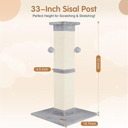 Cat Scratching Post 33 inch for Indoor Cats, High Cat Scratch Post Grey - Image 2