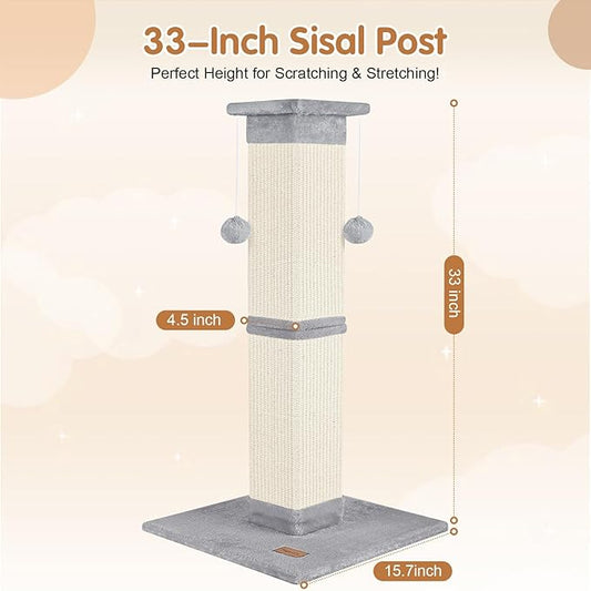 Cat Scratching Post 33 inch for Indoor Cats, High Cat Scratch Post Grey - Image 2