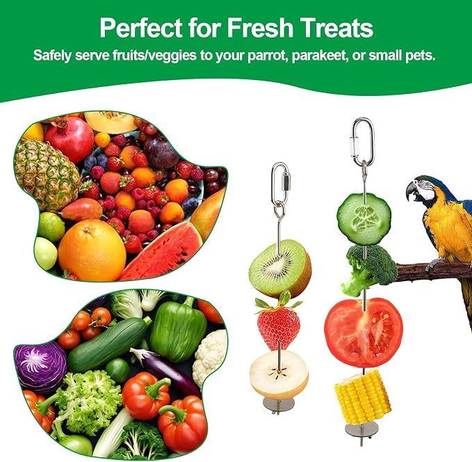 3 Pcs Bird Cage Food Holder Stainless Steel Parrot Fruit & Vegetable Skewer - Image 5