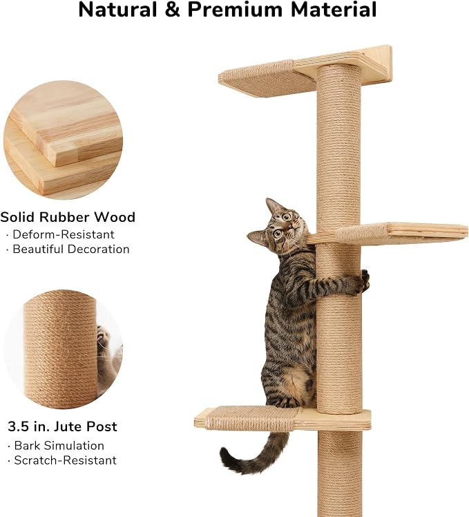 FUKUMARU Tall Cat Tree, 5 Tier Floor to Ceiling Cats Tower, Wall-Mounted Kitten - Image 4