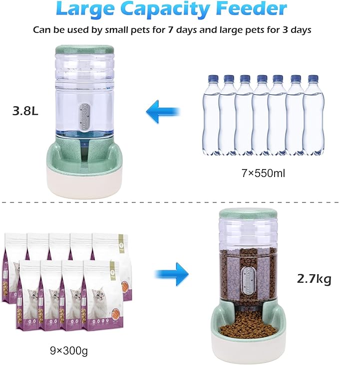 Automatic Dog Cat Feeder and Water Dispenser Gravity Food Feeder and Waterer Set - Image 2