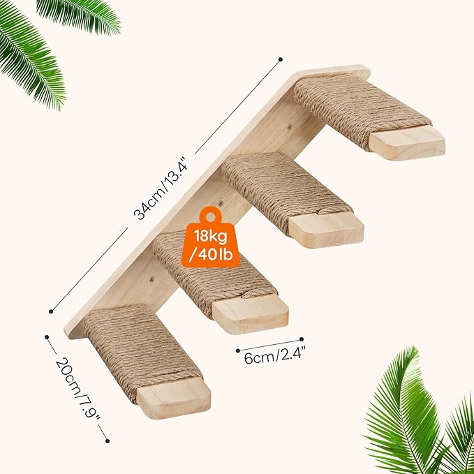 HOOBRO Cat Wall Shelves Set of 2, Wood Wall Mounted 4-Level Cat Wall Steps - Image 5