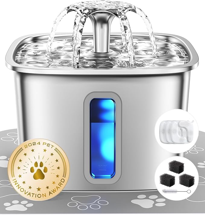Veken Innovation Award Winner Stainless Steel Cat Water Fountain, 108oz/3.2L by Veken