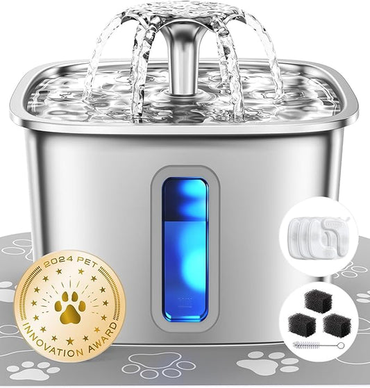 Veken Innovation Award Winner Stainless Steel Cat Water Fountain, 108oz/3.2L by Veken
