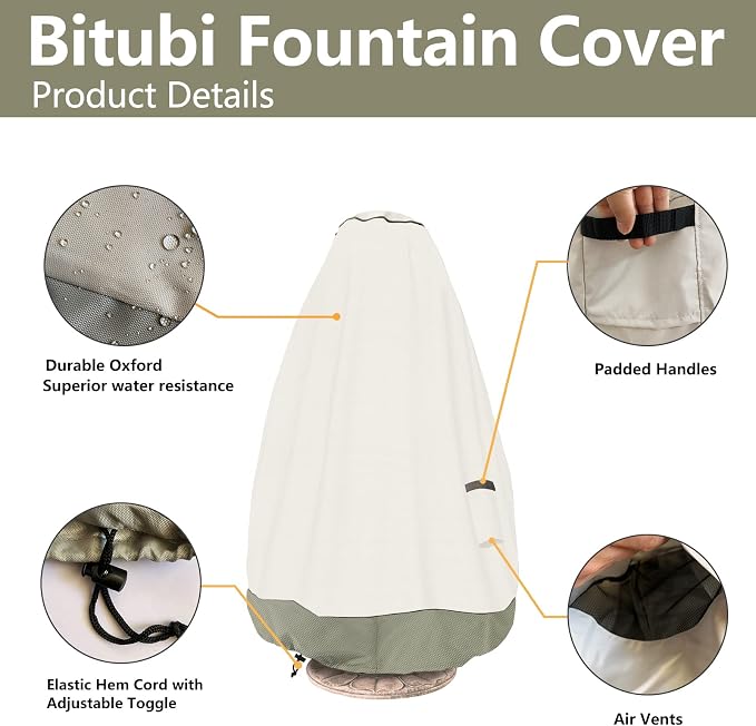 Bitubi Fountain Cover（52"x68"） 600D Oxford Cloth Garden Fountain Statue - Image 4