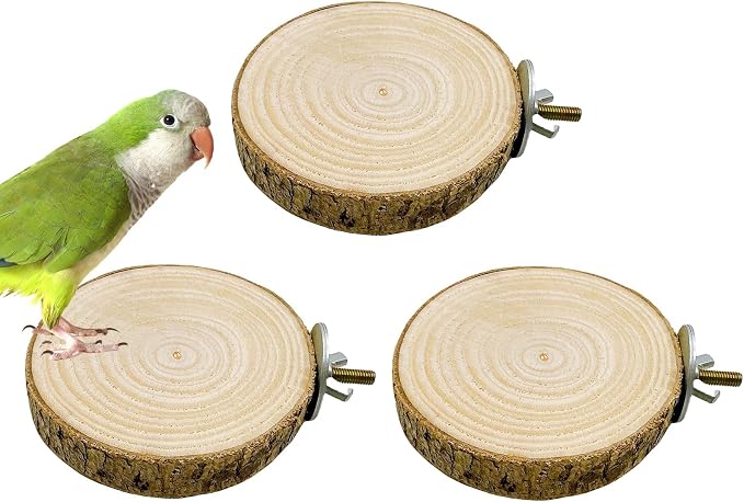 Hamiledyi 3PCS Perch Platform for Bird Cage Natural Round Wooden Stand Platform by Hamiledyi