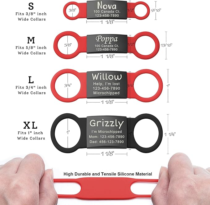 Anavia Slide On Silent Pet ID Tags, S/M/L/XL Personalized Black Stainless Steel - Image 2