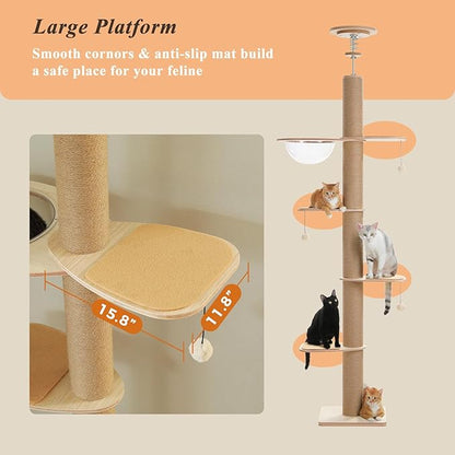PETEPELA Floor to Ceiling Cat Tree, Adjustable Height Solid Wooden Tall Cat - Image 7