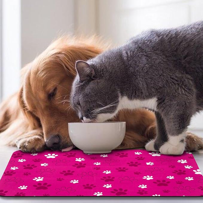 Dog Food Mat, Absorbent Water Bowl Mats Cat Pet Feeding Placemats Pink 24 * 32 - Image 7